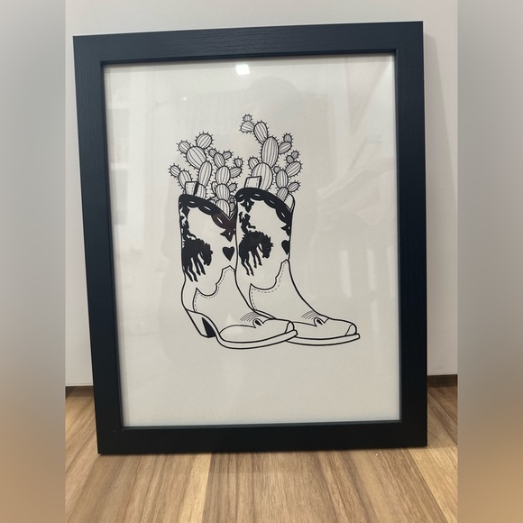 Wooden black framed cactus boot graphic - Picture 1 of 3